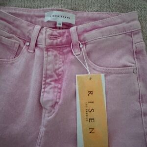 RISEN High-Rise Straight Leg Jeans in Light Pink